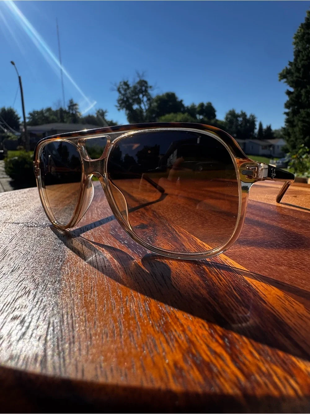 Ray-Ban RB 2198 BILL Clear Amber Frame Sunglasses with Brown Gradient Lenses